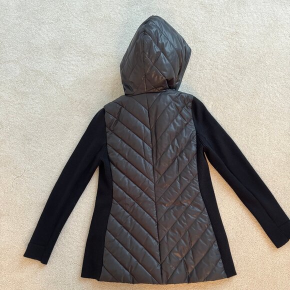 Eileen Fisher Black Hooded Merino Wool with Puffer Jacket, Black, XS - Picture 5 of 10